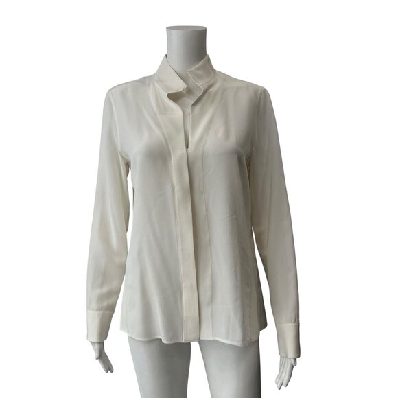$1400 Akris Ivory Silk Sheer Button Down Stand Up Collar Blouse Top size 6/FR 38 - Picture 2 of 9